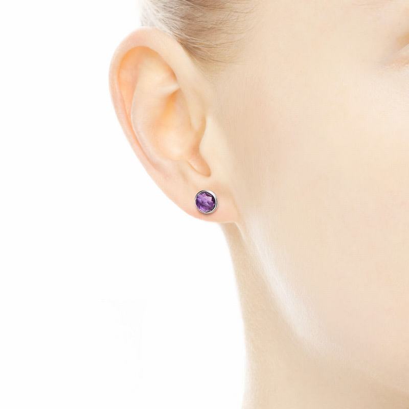 Pandora February Droplets Stud Earrings Ireland - Sterling Silver/Purple/Synthetic Amethyst - 150873